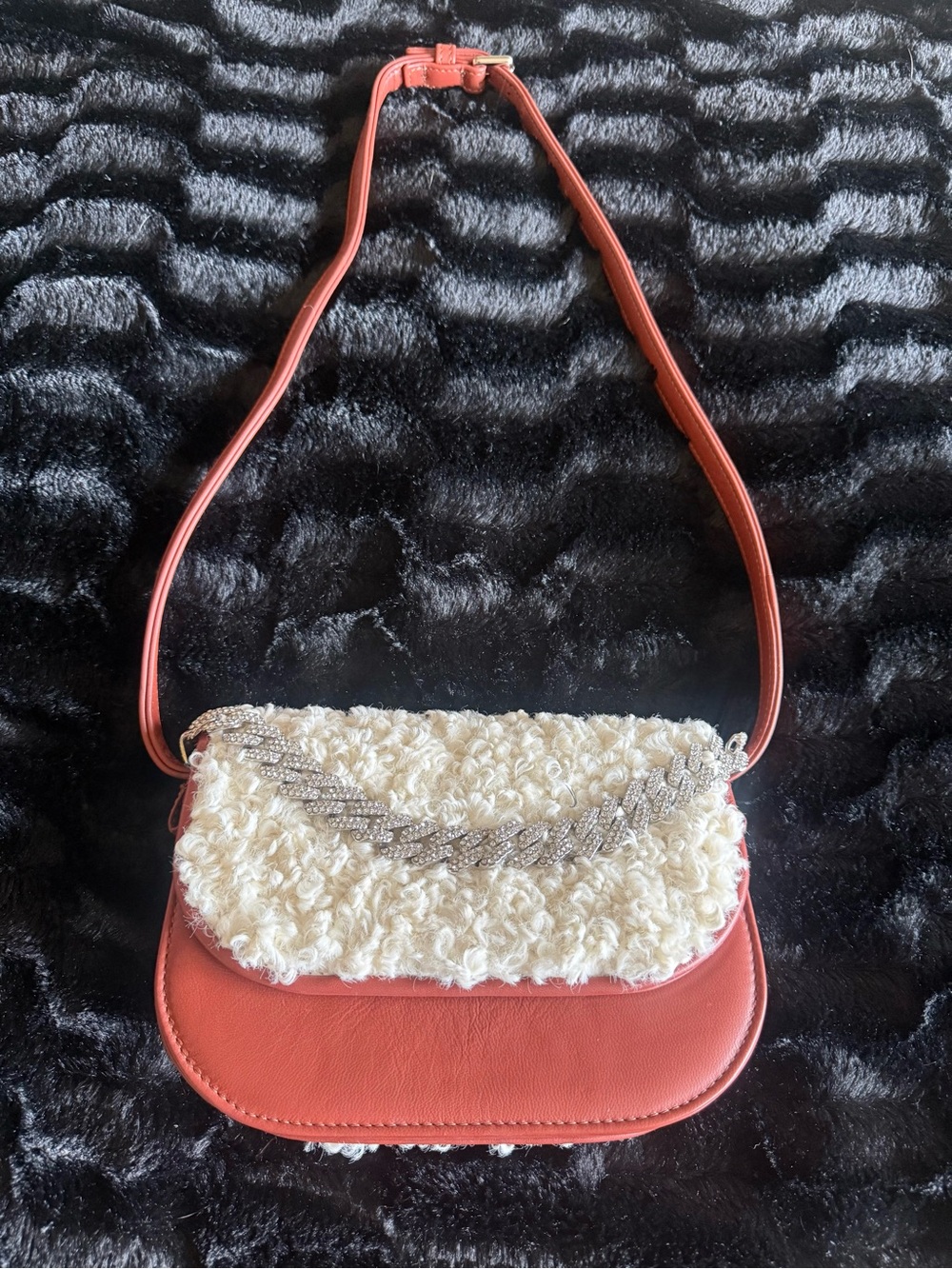 GEDEBE Leather Shearling and Crystal Shoulder Bag